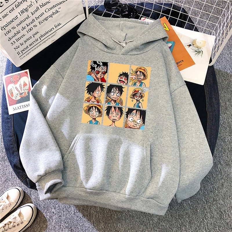 One Piece Luffy Streetwear Harajuku dessin animé à capuche hommes Cool japonais Anime drôle sweat décontracté hiver - One Piece Store