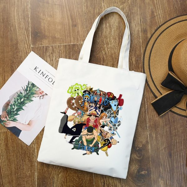 One Piece Funny Luffy Zoro And Nami Printing Female Shoulder Canvas Bag Large Capacity Tote Bag - One Piece Store