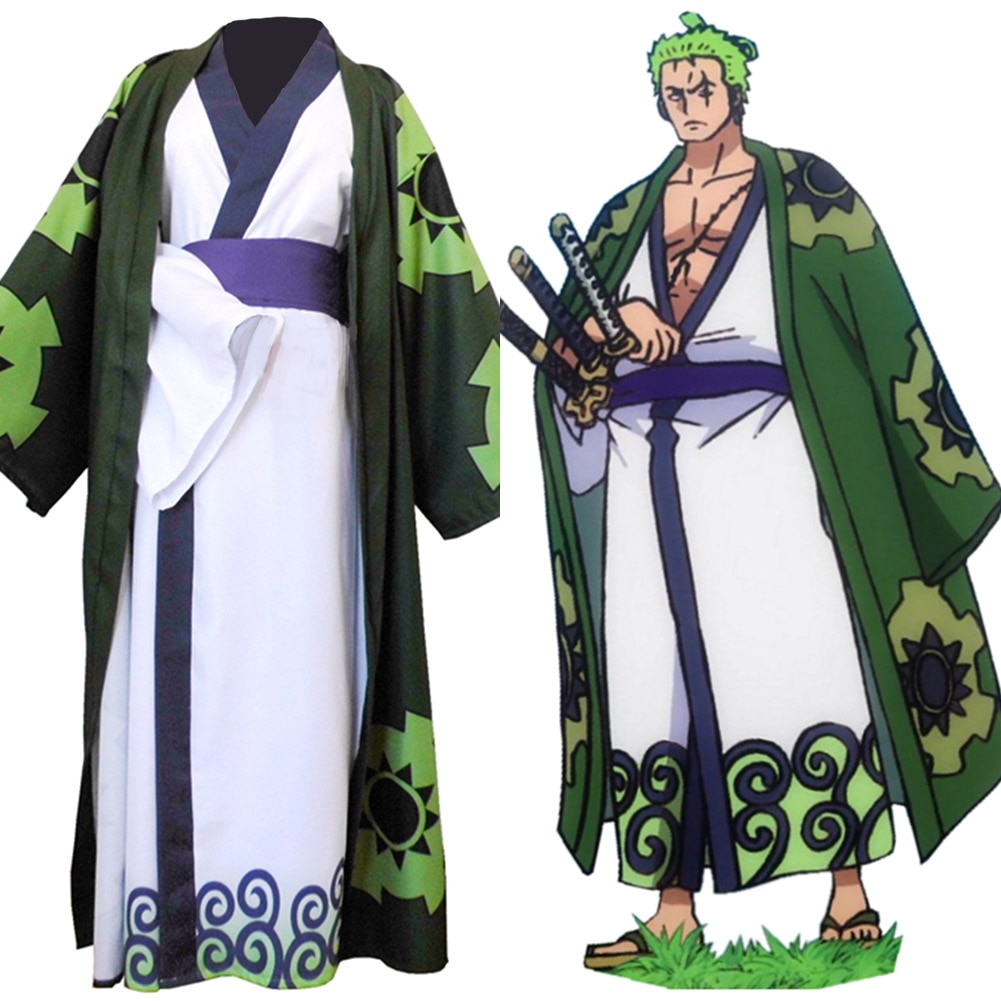 One Piece Roronoa Zoro Cosplay Costume Kimono Robe Full Suit Halloween Carnival