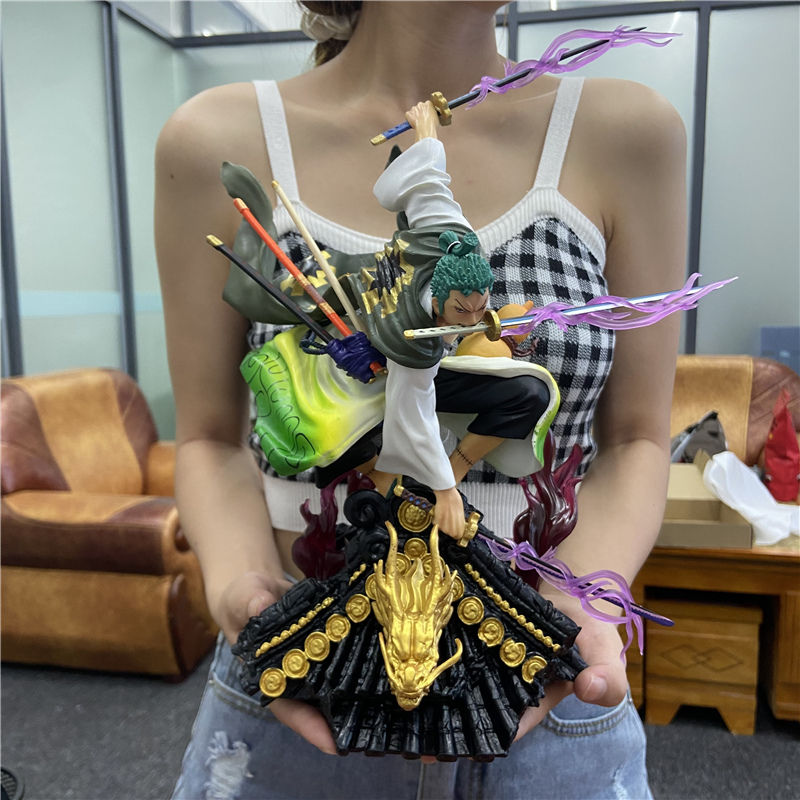 37cm Big Anime One Piece Ronoa Zoro Three-blade Sauron Roronoa Zoro PVC Action Collection Figure Model Gift