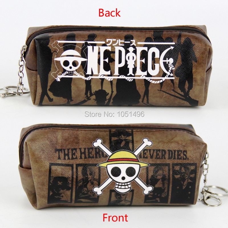 Anime Pirate King PU Leather Cosmetic Bag Luffy Zipper Pencil Bag for School Supplies