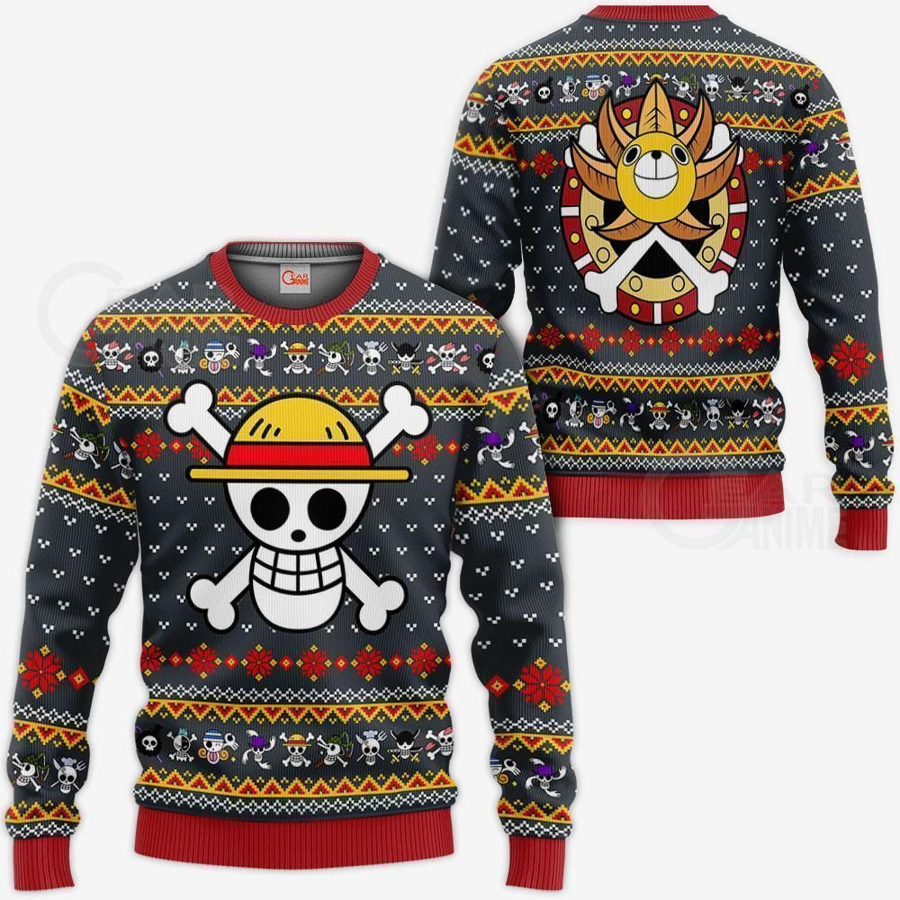 One Piece Ugly Christmas Sweater Straw Hat Priate Xmas Hoodie GG0711