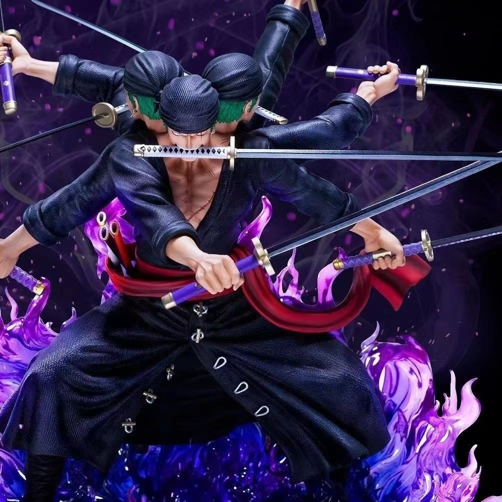 39cm One Piece Anime Roronoa Zoro Wano Country Three Heads and Six Arms Nine Knives Flow 1 - One Piece Store