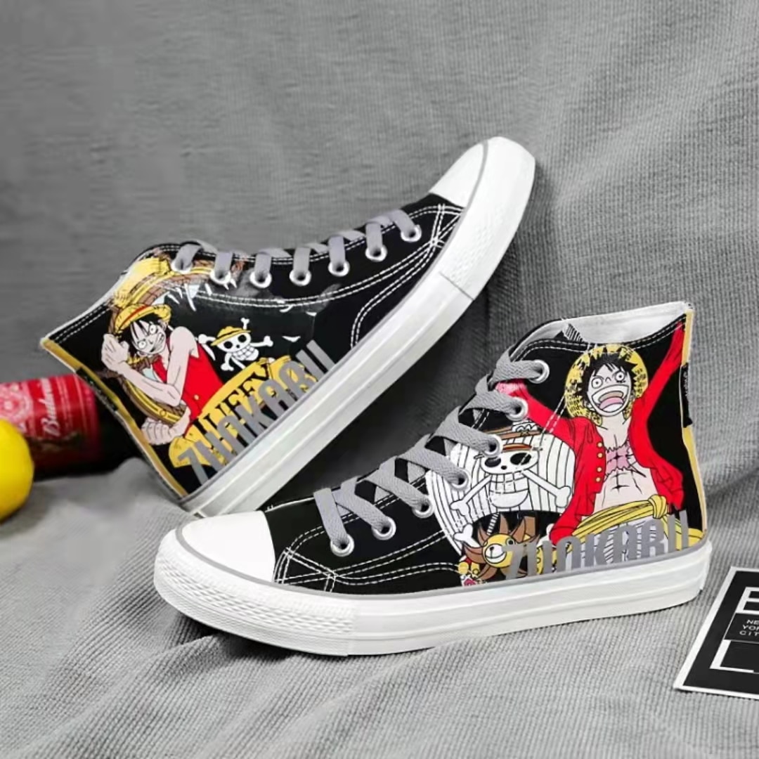 Anime ONE PIECE Monkey D Luffy Canvas Shoes For Unisex Black And White High Top Canvas 1 - One Piece Store