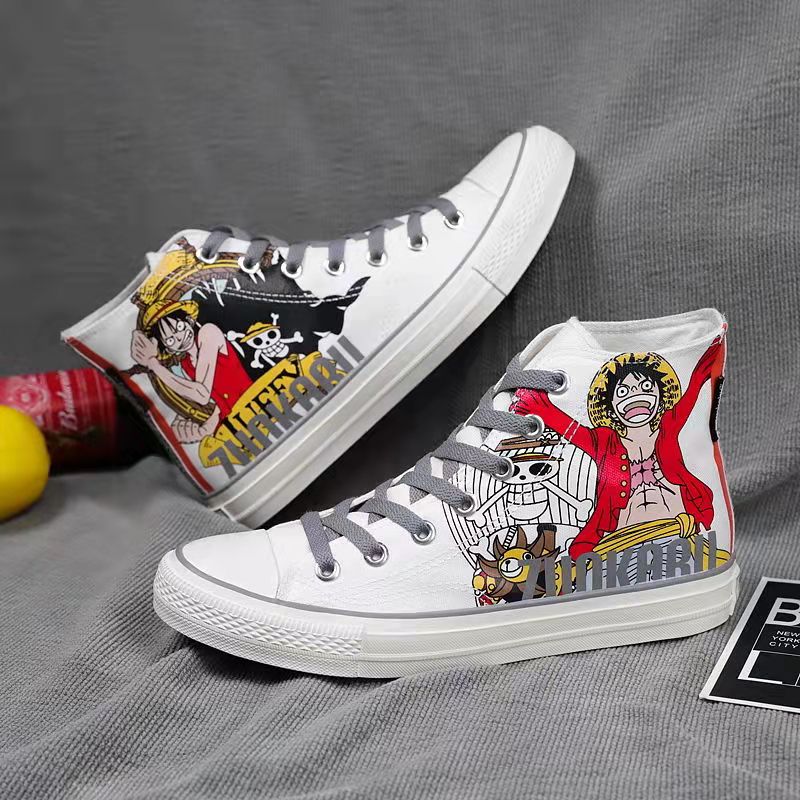 Anime ONE PIECE Monkey D Luffy Canvas Shoes For Unisex Black And White High Top Canvas 2 - One Piece Store