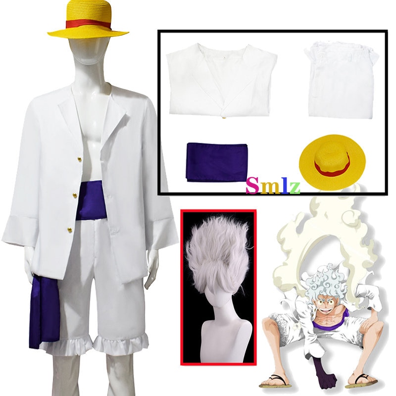One Piece Luffy Gear 5 Cosplay, Monkey D. Luffy Joyboy Costume Set for  Adults Halloween, Sun God Nika Costume