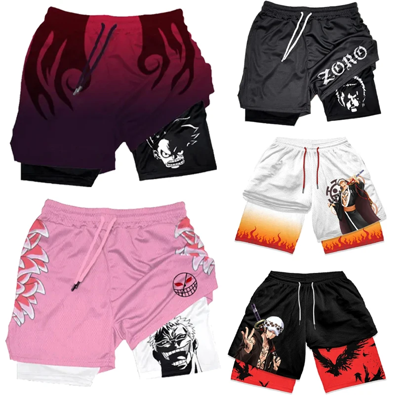 Anime ONE PIECE Gym Shorts Men Luffy Doflamingo Fitness Running Workout PTTT1803
