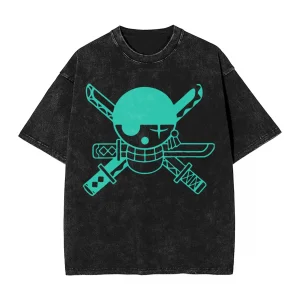 Zoro Retro Design Ones Pieces Washed T-Shirts